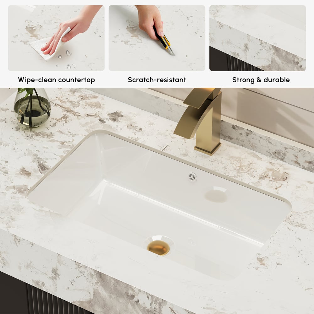 Meuble-lavabo simple autoportant Artis de 91cm avec dessus en pierre frittée image de fenêtre