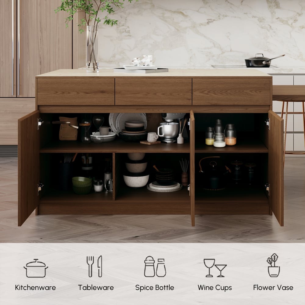 81''-106" Extendable Matte Sintered Stone Kitchen Island with Storage, Walnut window image