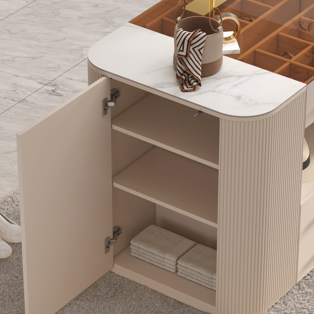 47" Tempered Glass Top Closet Island with Mirror & Jewellery Storage Dresser Vanity window image