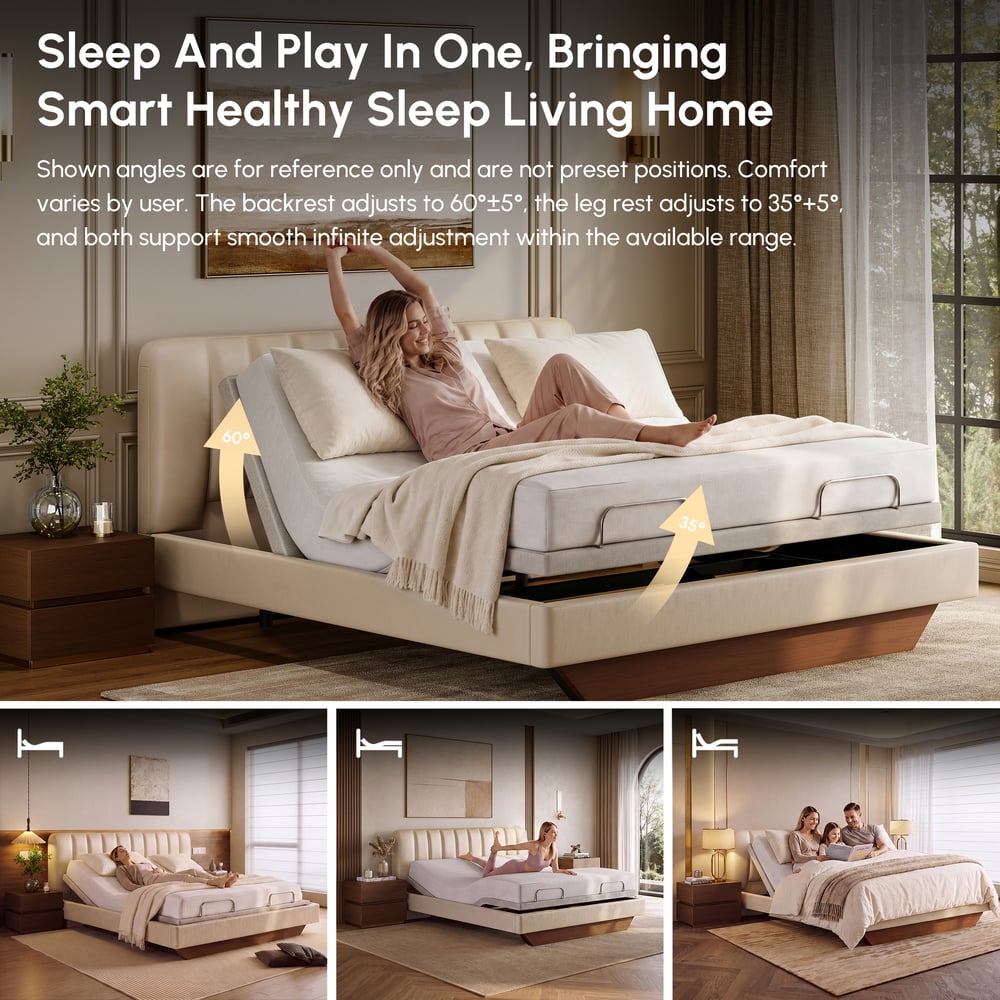 King Genuine Leather Zero Gravity Adjustable Bed Set window image