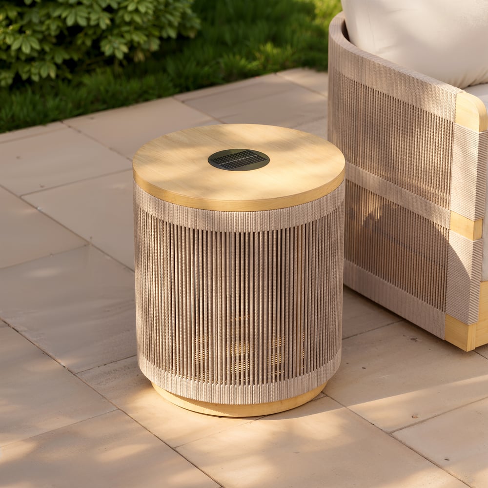 Costra Outdoor Handwoven Rope & Aluminum Storage Side Table with LED window image