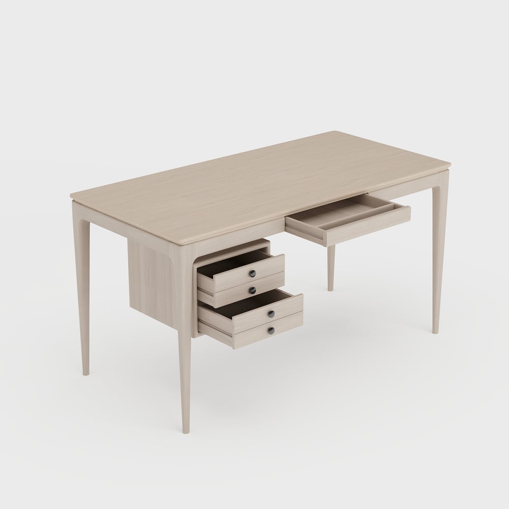 Mid-century Style Whitewash Ash Wood Home Office Desk with 3 Drawers (55.1") window image