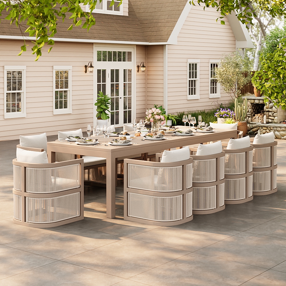 Wevara 11-Piece Outdoor Rope Weave Dining Set with 10 Chairs in Sand window image