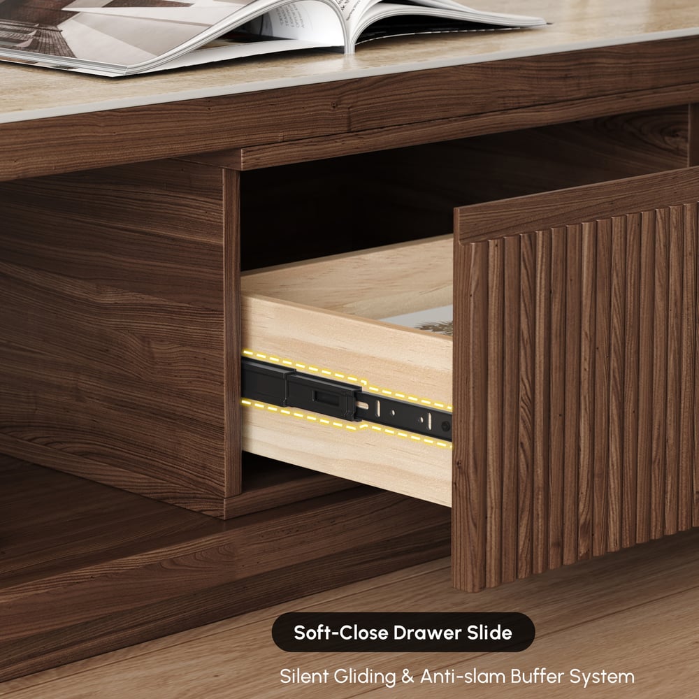 Rack de TV Extensível Velar 71"-114" com Tampo de Pedra Sinterizada e 3 Gavetas Imagem da janela