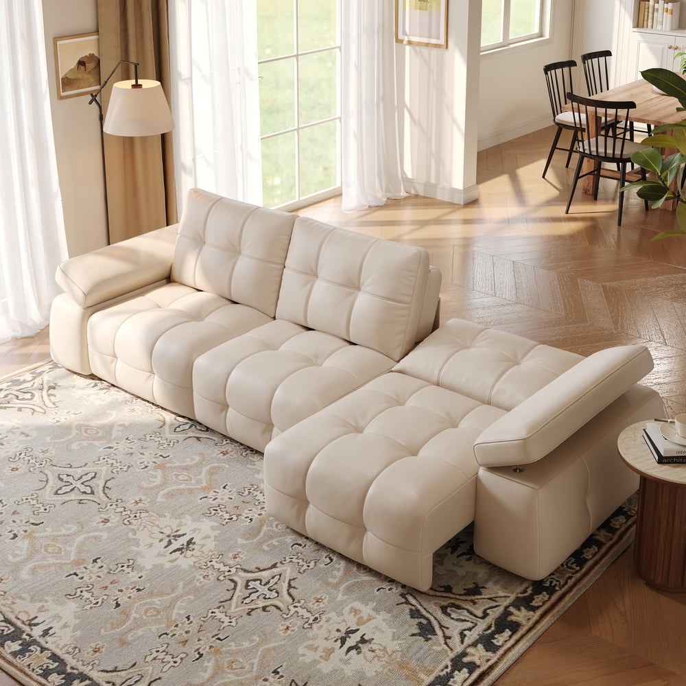 130" 3-Seater Genuine Leather Power Convertible Sleeper Sofa with Adjustable Armrests window image
