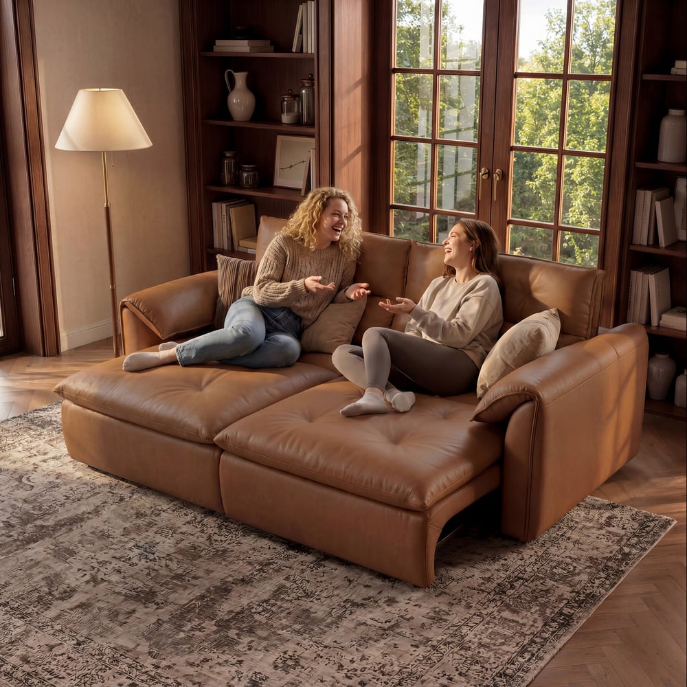 87" 2-Seater Genuine Leather Power Convertible Sleeper Sofa window image