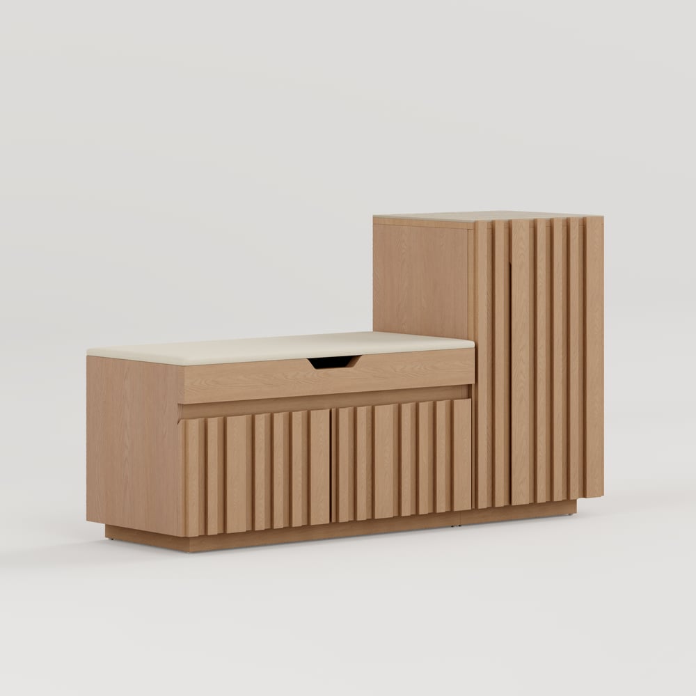 Aura 47” Wooden Shoe Storage Bench with Right-Side Cabinet for Entryway window image