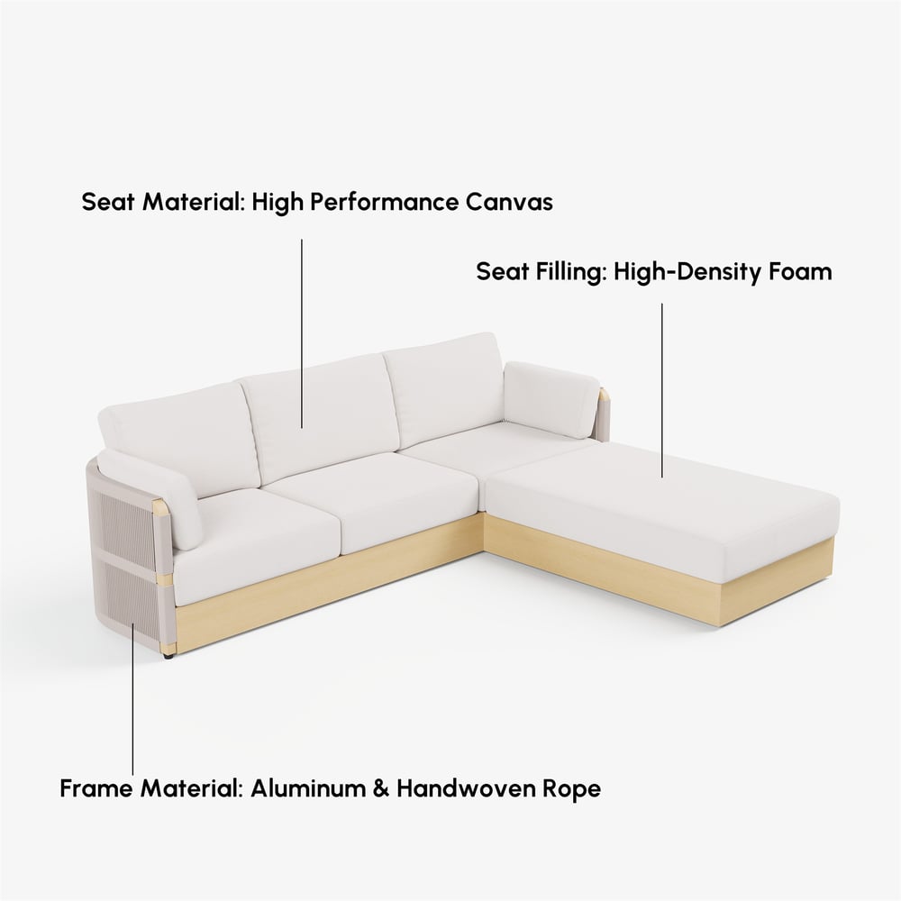 Costra Handwoven Rope Adjustable Outdoor Chaise Sofa Set in Ivory window image