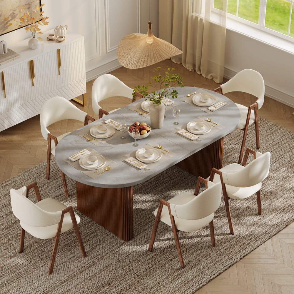 Tavolo da pranzo ovale allungabile Fluve 79"-94" in cemento grigio, posti 6-8 Immagine della finestra