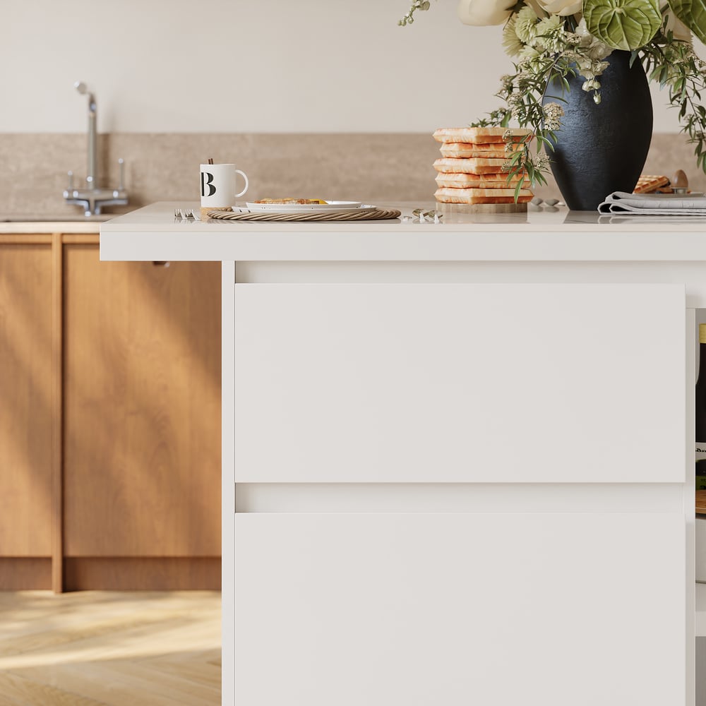 Modern 1270mm Glossy Sintered Stone Kitchen Island with Storage, White window image