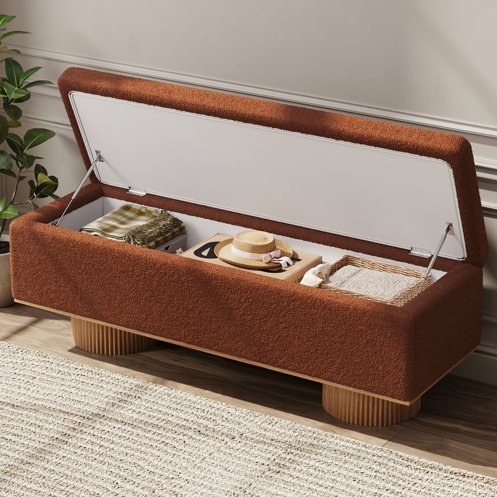 Teddy Fabric Fluffy Faux Fur Flip Top Wood Storage Bench window image