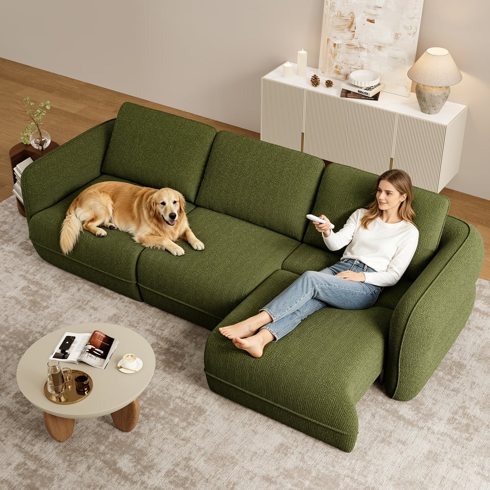 Modern 304cm 3-Seater Chenille Power Convertible Sleeper Sofa with Remote Control window image