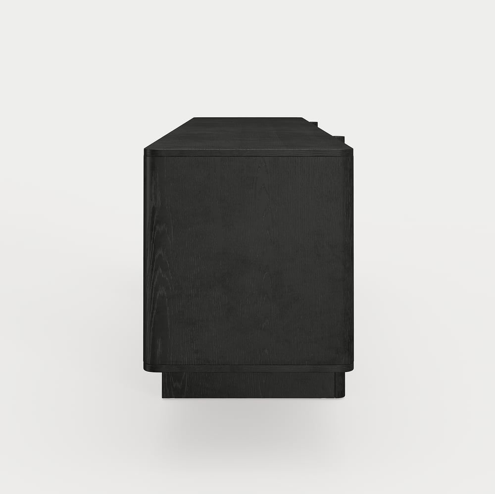 80" Solid Wood Fluted Black TV Stand with Cabinets window image