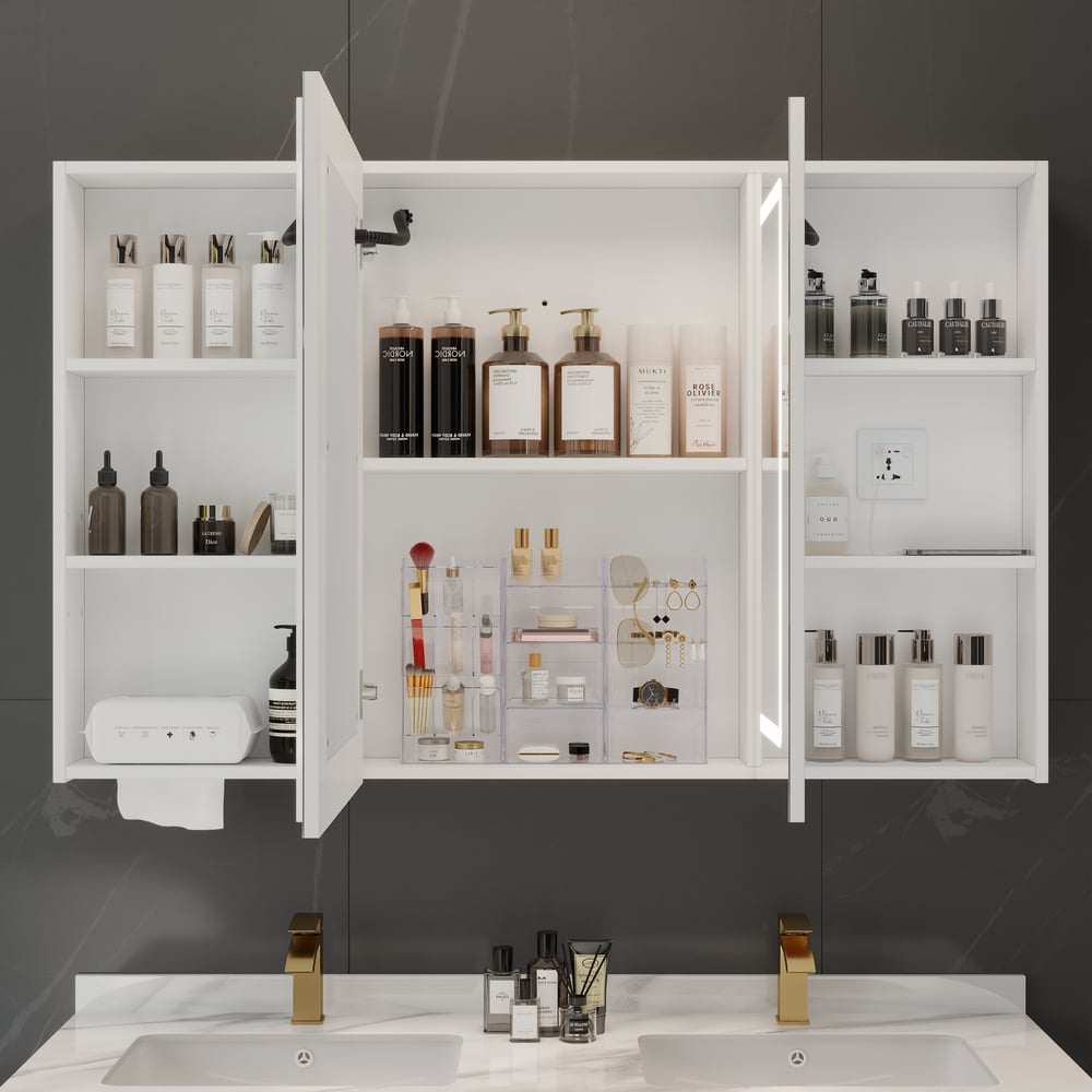 47" LED Bathroom Medicine Cabinet Dimmable with Defogger, Tissue Slot and Outlet window image