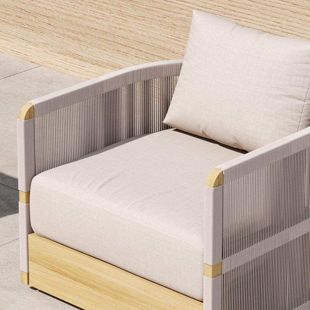 Costra Modern Aluminum & Rope Outdoor Swivel Sofa Set with Coffee Table & Cover in Ivory window image