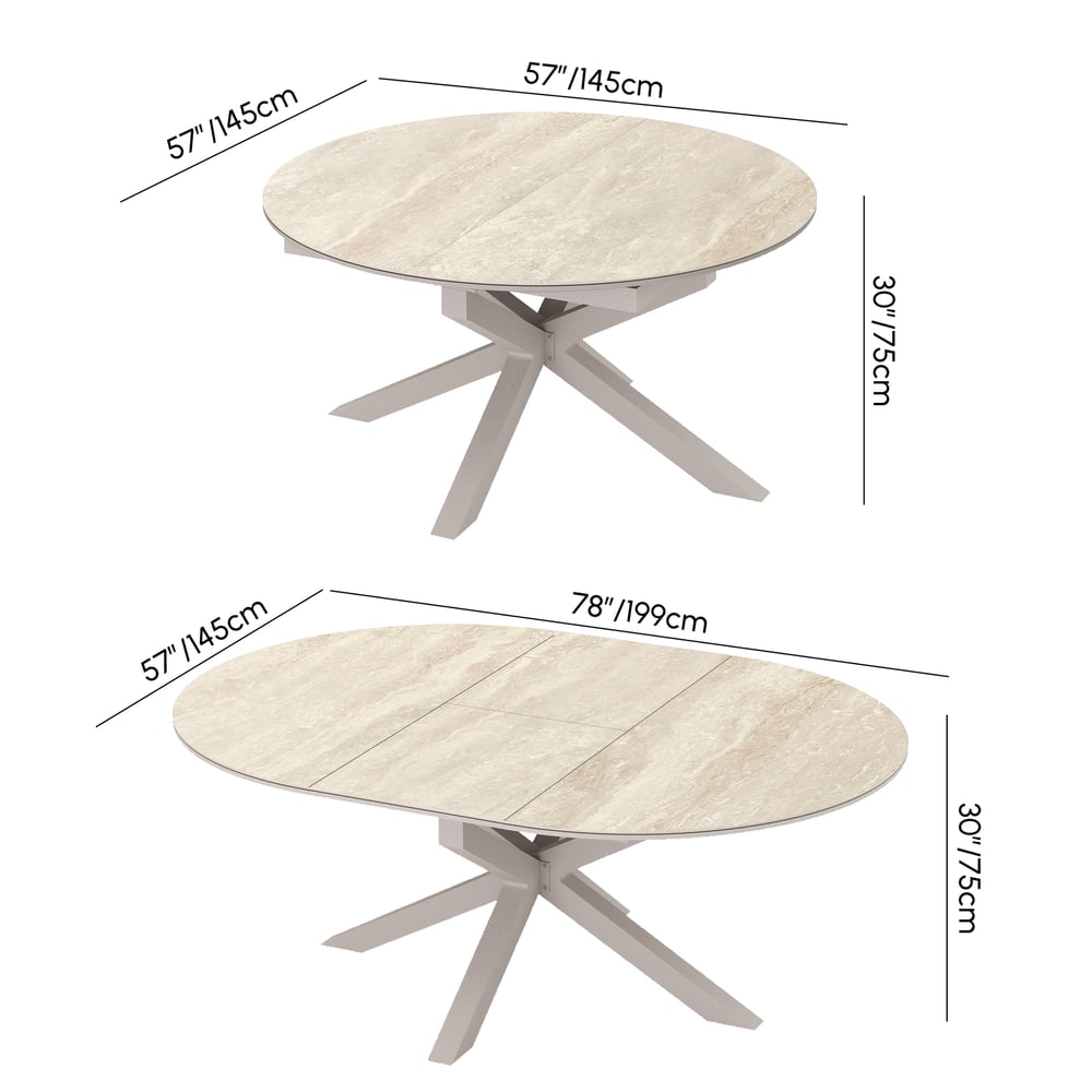 Conjunto de Jantar para Exterior de 5 Peças em Alumínio e Pedra Sintetizada Extensível e Reclinável na cor Areia Imagem com pesos e dimensões
