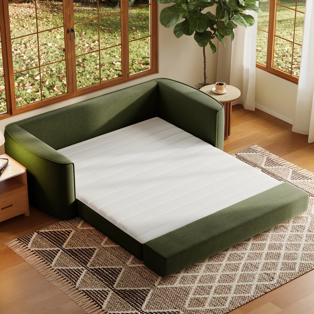 80" Queen 3-Seater Chenille Fold-Down Sleeper Sofa with Removable Cover window image