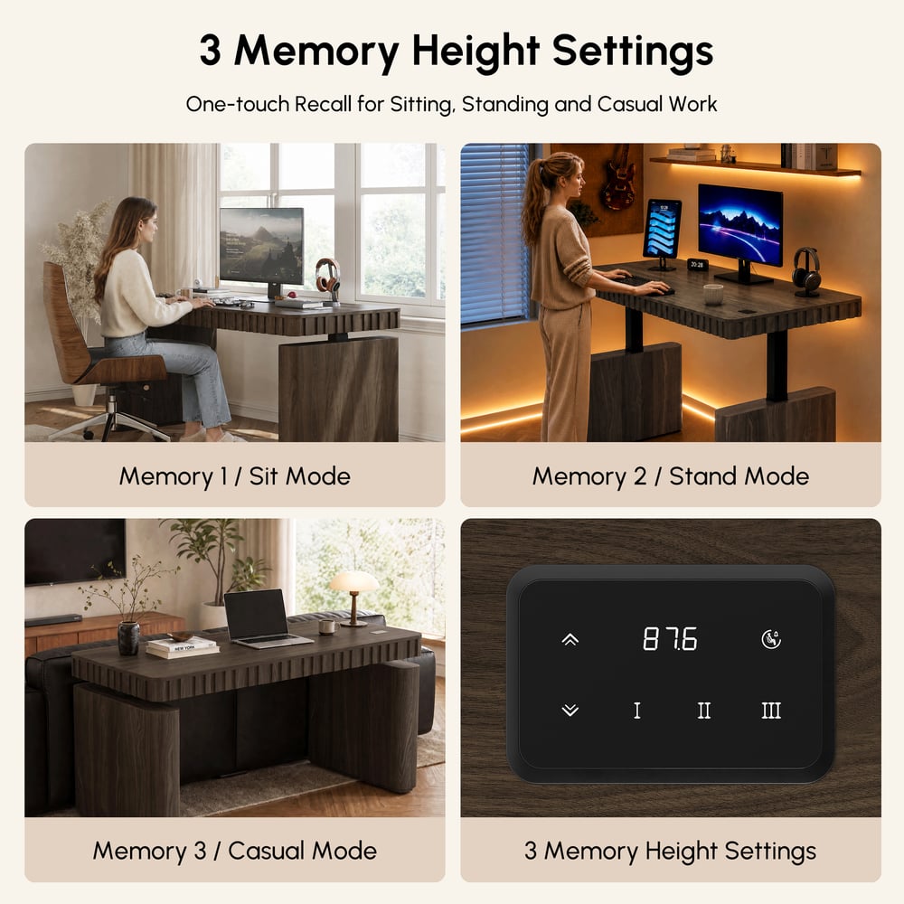 Aura 160 cm Smoked Brown Fluted Electric Adjustable Standing Desk window image