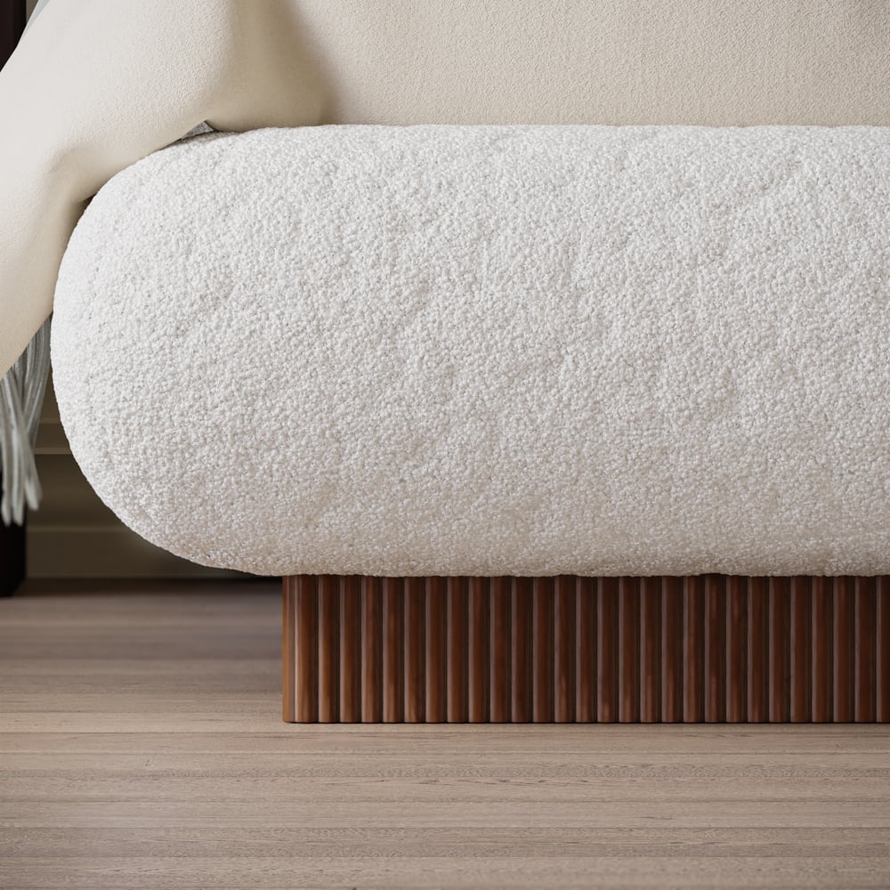 Modern Boucle Upholstered Bed with Charging Station & Fluted Base window image