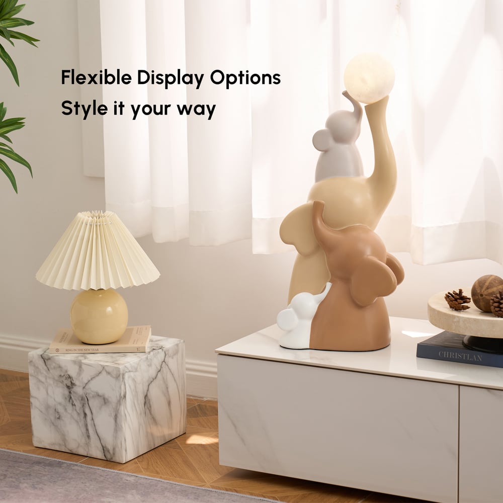 76 cm Hars Olifant Sculptuur met Oplaadbare LED Bal met Afstandsbediening Vensterafbeelding
