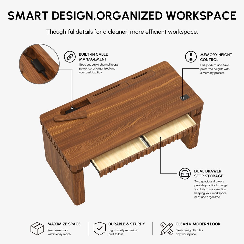 Aura 63" Walnut Fluted Electric Adjustable Standing Desk window image