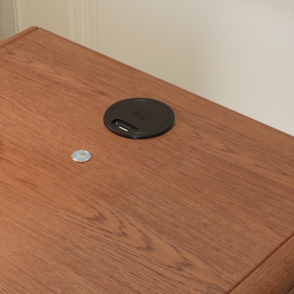 Haloa Walnut 3-Drawer LED Nightstand with Charging Station window image