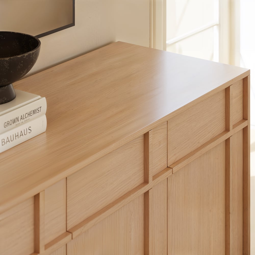 Mid Century Modern 60" Natural Wood Sideboard with Storage & Adjustable Shelves window image