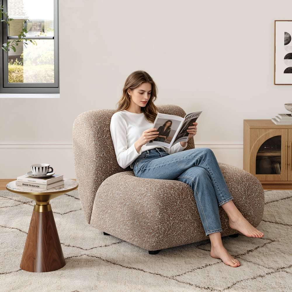 17" Performance Boucle Upholstered Curved Slipper Accent Chair window image