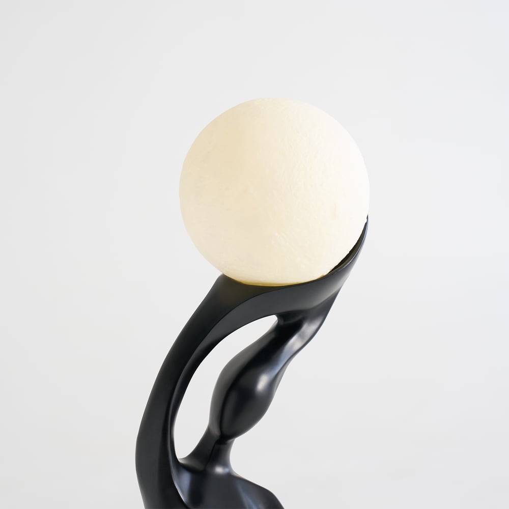 815mm Abstract Black Sculpture Lamp with LED Ball, Touch & Remote Control, Rechargeable window image