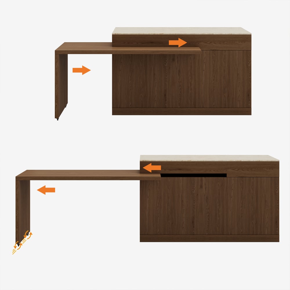 81''-106" Extendable Matte Sintered Stone Kitchen Island with Storage, Walnut window image