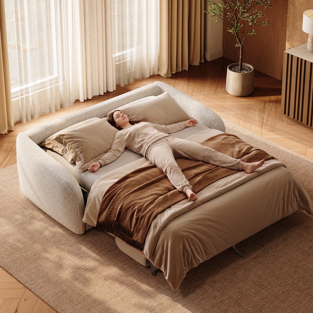 Sofá-cama de chenille com desempenho moderno Imagem da janela