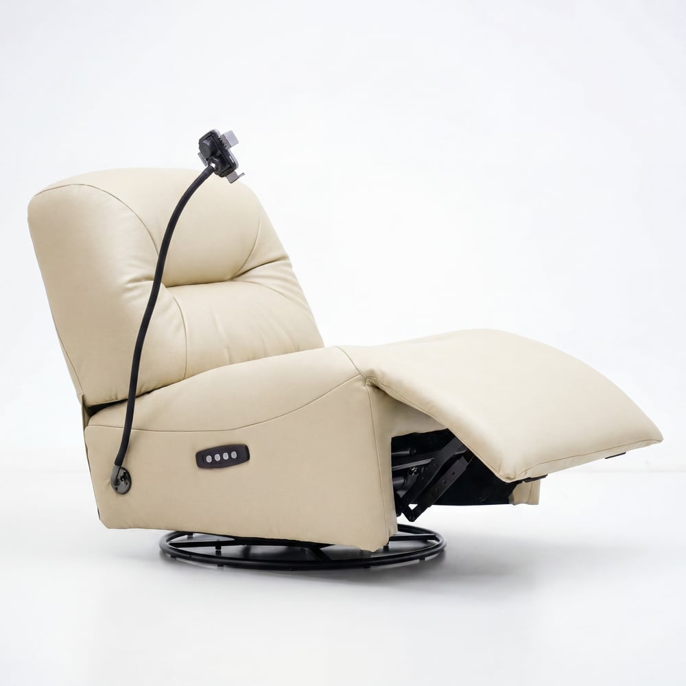 Genuine Leather Power Swivel Rocker Recliner Accent Chair with Phone Holder window image