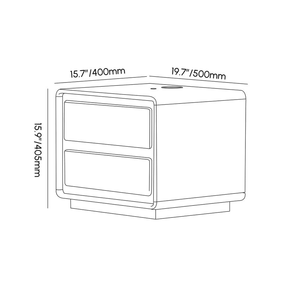 Haloa Walnut 2-Drawer LED Nightstand with Charging Station weights dimensions image