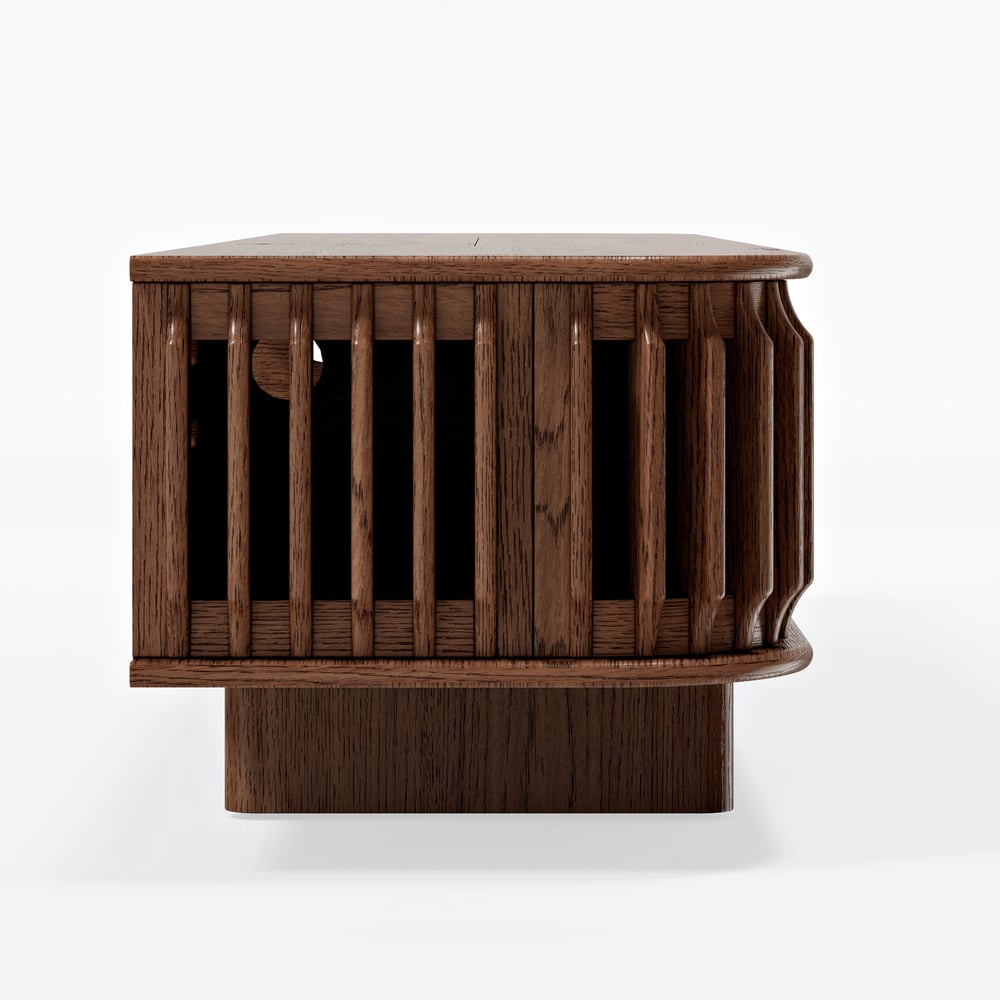 80" Ash Wood Fluted Walnut Projector TV Stand with LED window image