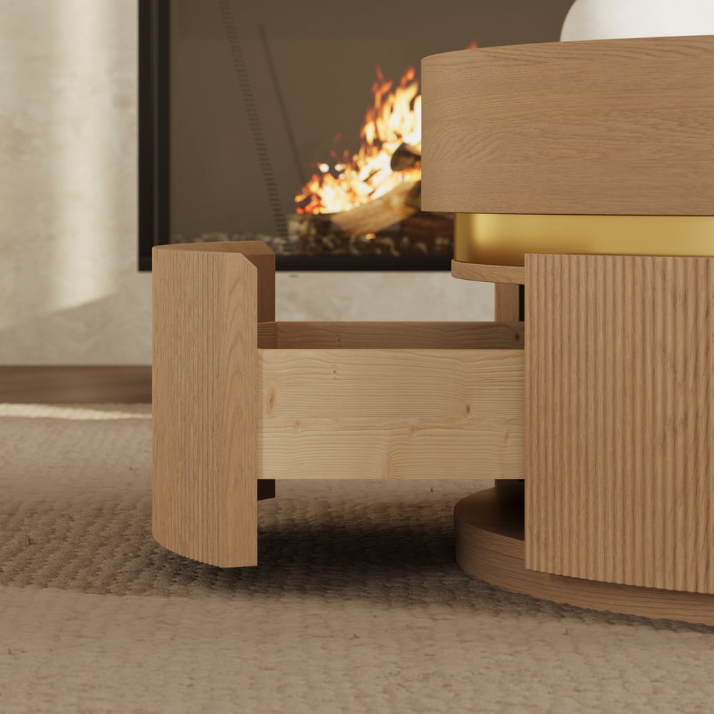 32" Fluted Lift-Top Round Coffee Table with 2 Drawers window image
