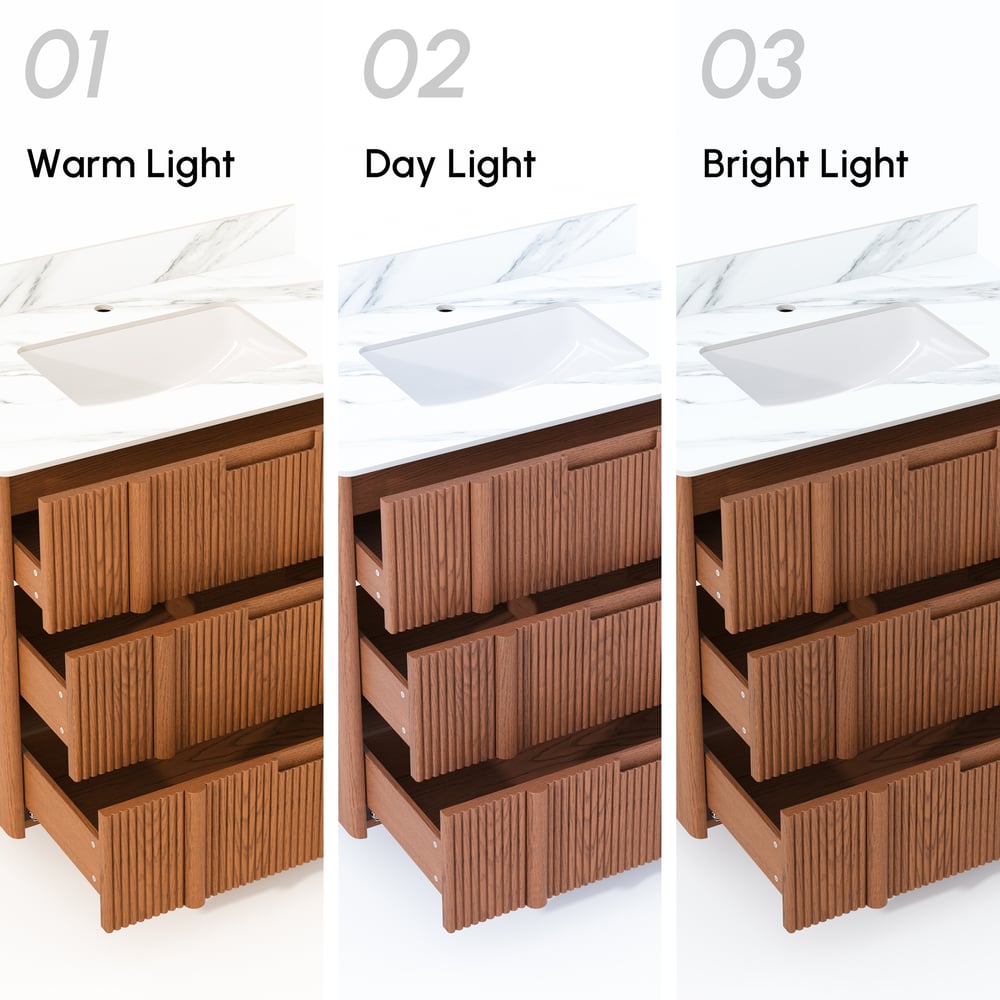 36" Fluted Single Bathroom Vanity with Sink and Sintered Stone Top window image