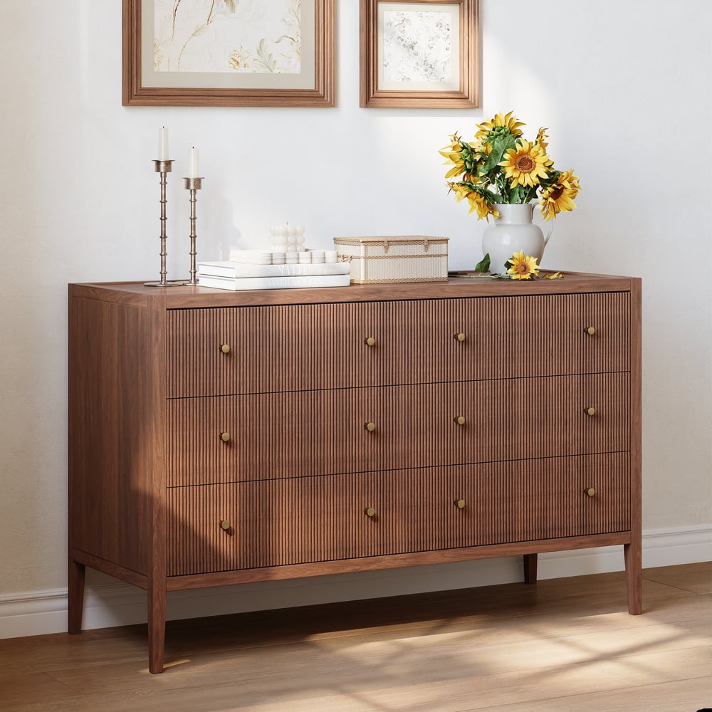 Stria 47" Fluted Natural 6-Drawer Dresser with Charging Station window image