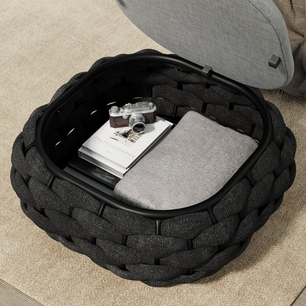 Cocaro Outdoor Hand-Woven Rope Footrest Storage Ottoman in Dark Grey window image