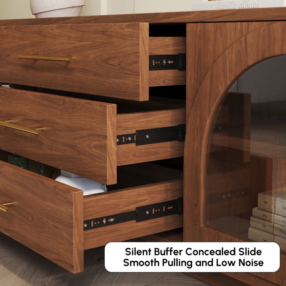 Arune 203 cm Arched Glass Doors TV Unit with Storage and LED window image
