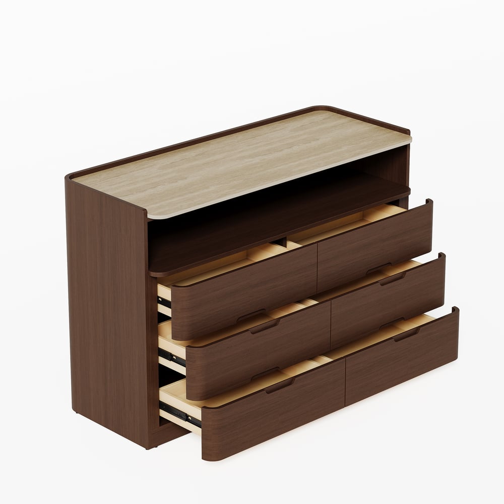 Arvona 47" 6-Drawer Walnut Chest of Drawers with Sintered Stone Top window image