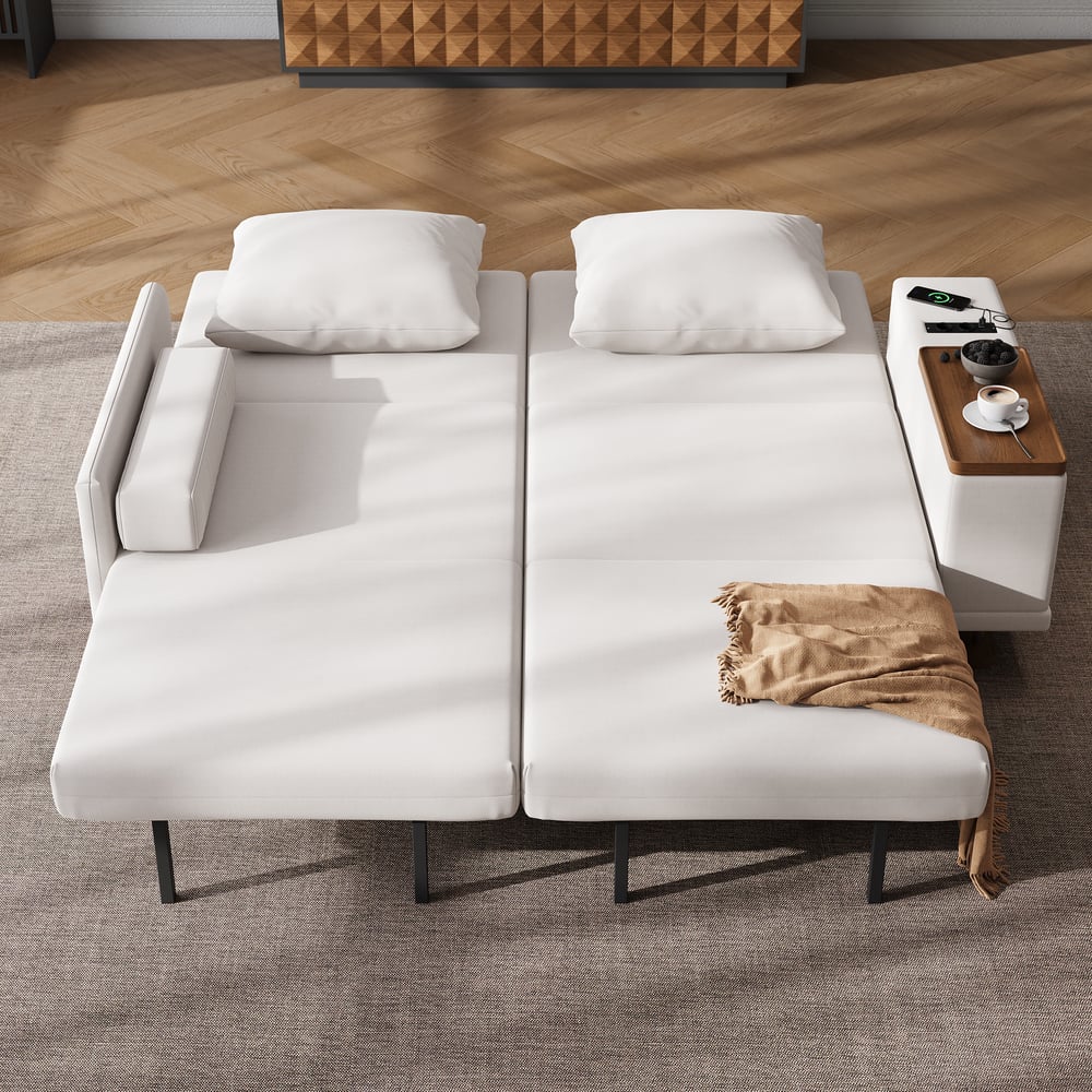 82" Queen 2-Seater Velvet Convertible Futon Sofa Bed with Side Table window image