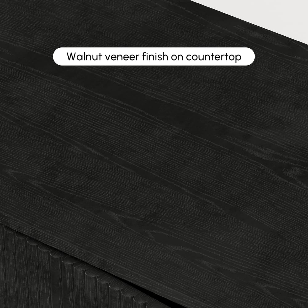 80" Solid Wood Fluted Black TV Stand with Cabinets window image