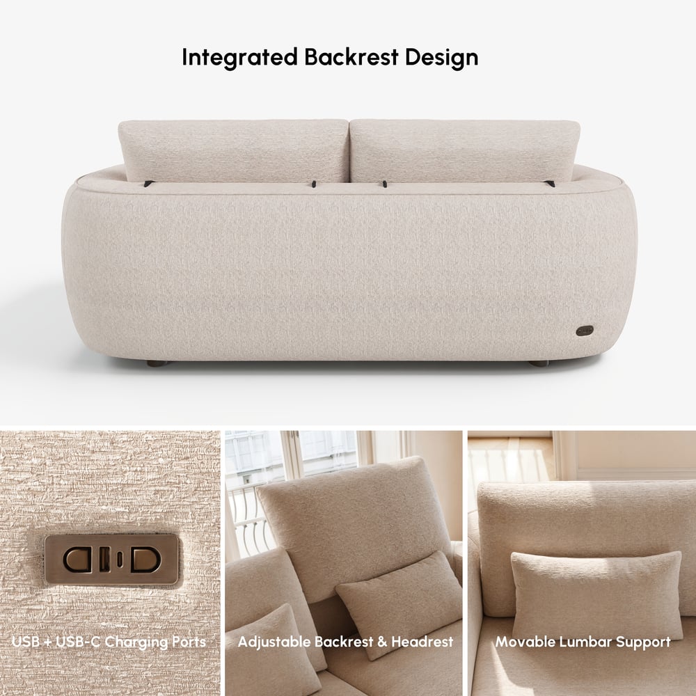 Canapé inclinable électrique 2 places en chenille, 212 cm, compatible avec les animaux domestiques, avec dossier réglable image de fenêtre