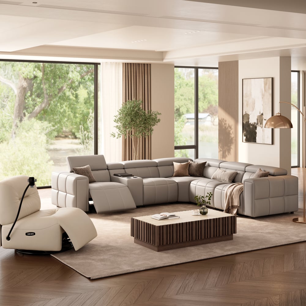 Genuine Leather Built-In Cooler Power Reclining Sofa window image
