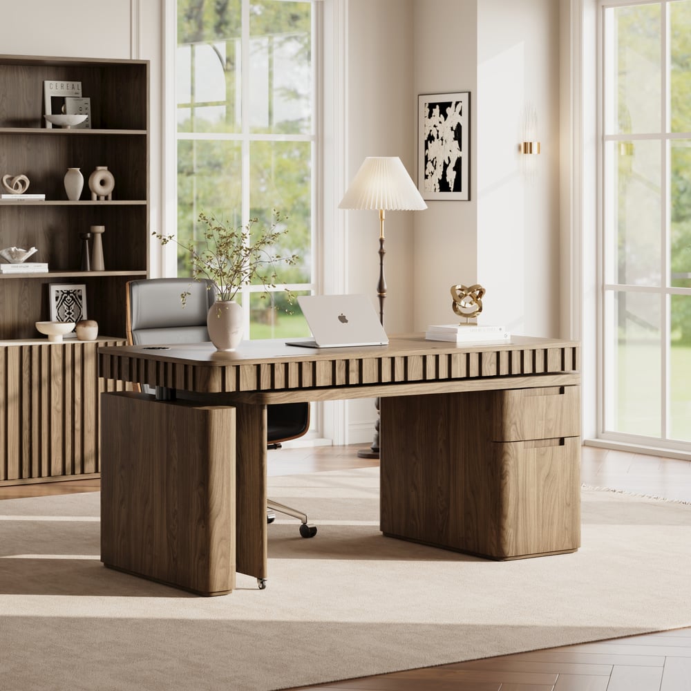 Aura 63" Smoked Brown 360-Degree Rotating Desk Electric Adjustable Standing Desk window image