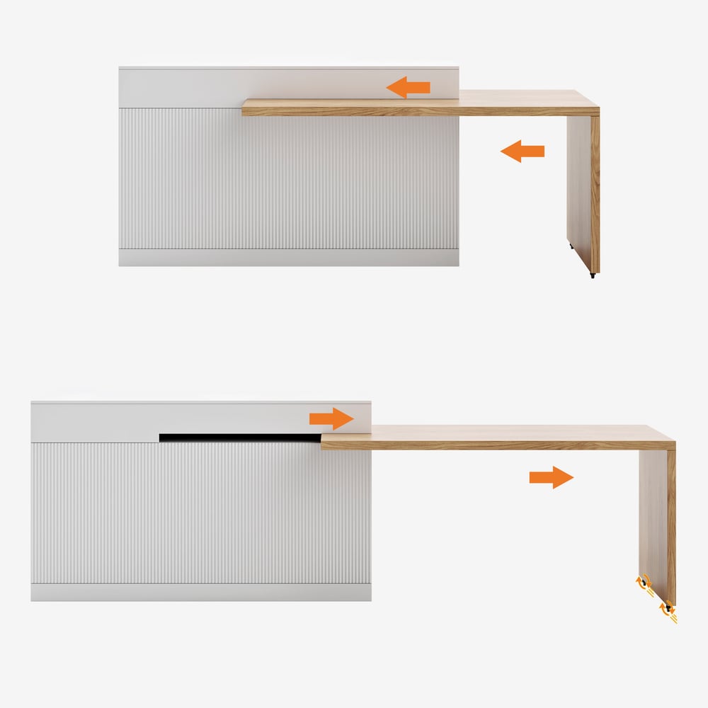 Îlot de cuisine extensible en bois de 81''-112" avec rangement, Naturel & Blanc image de fenêtre