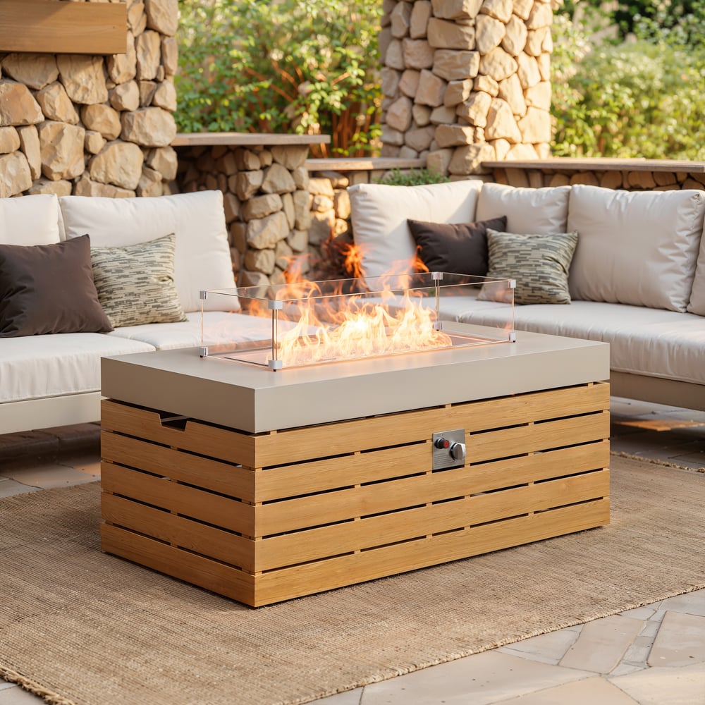 Tevara Outdoor 47" Propane Smokeless Aluminum Rectangular Fire Pit Table in Sand window image