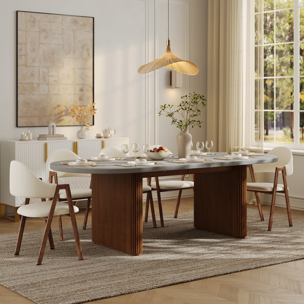 Tavolo da pranzo ovale allungabile Fluve 79"-94" in cemento grigio, posti 6-8 Immagine della finestra