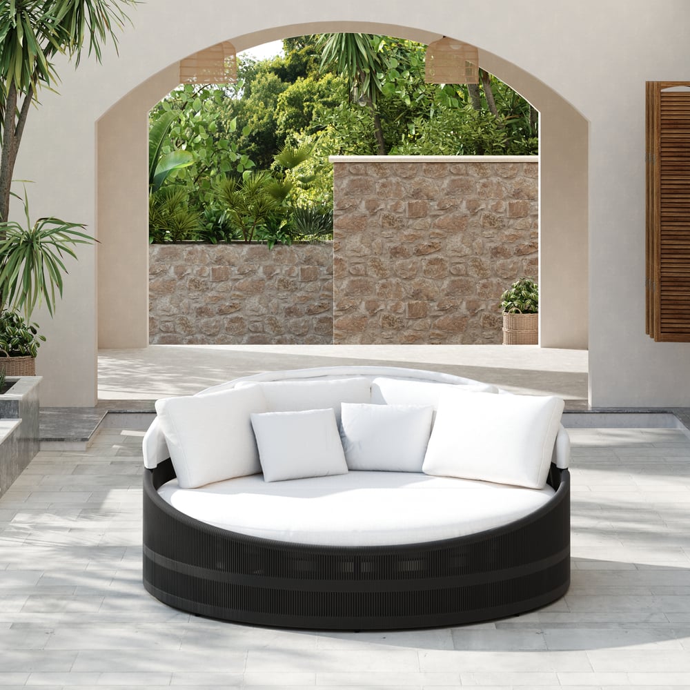Costra Weatherproof Round Patio Daybed with Adjustable Canopy in Black window image