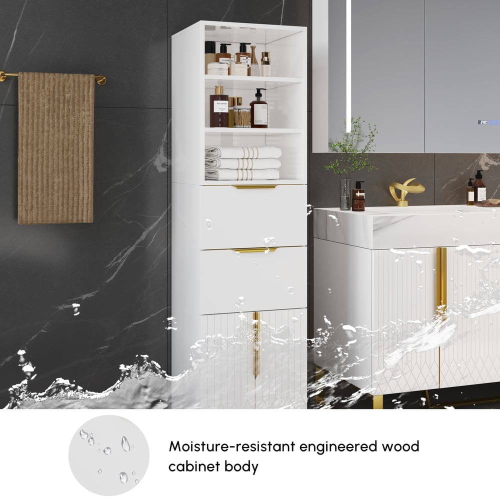 Aro 59" Freestanding Bathroom Storage Cabinet with Shelves, Drawers & Doors window image